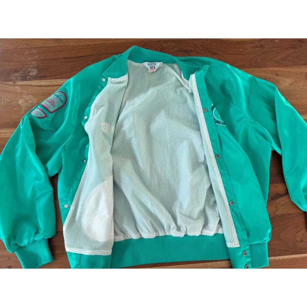 Vintage WestArk Bowling Jacket XL Teal Satin Bomber 1994 Champion Made in USA